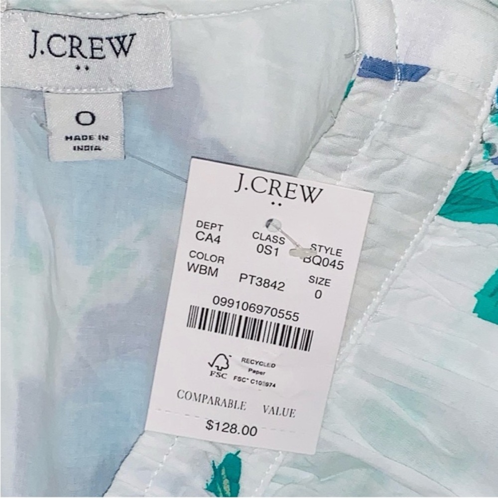J. Crew Floral Printed V-Neck Smocked Ruffle Sleeveless Dress Size 0 NWT - Picture 6 of 8